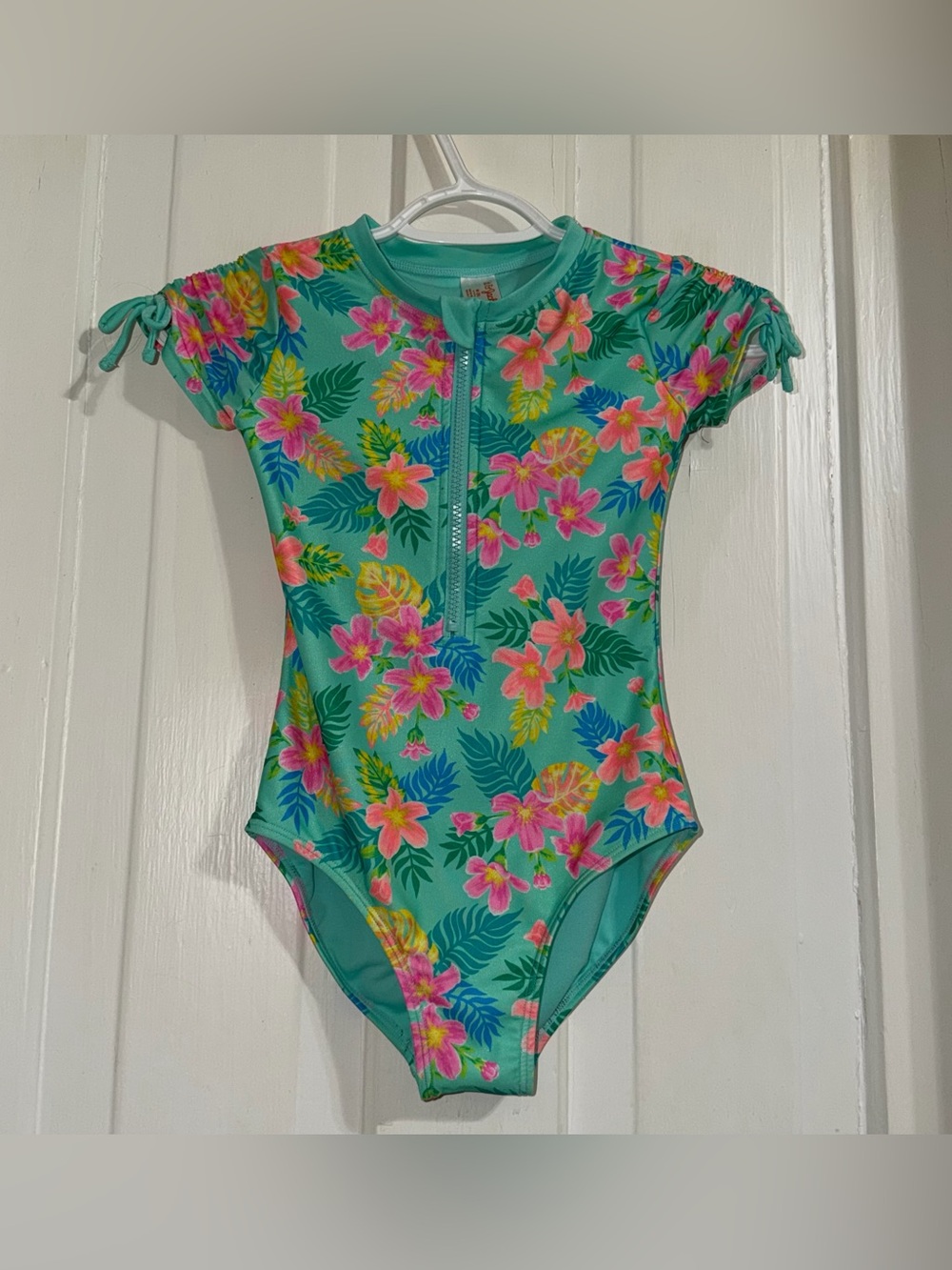 Cat & Jack girls size medium size 8 swimsuit Teal Floral Zip One-Piece Swimsuit